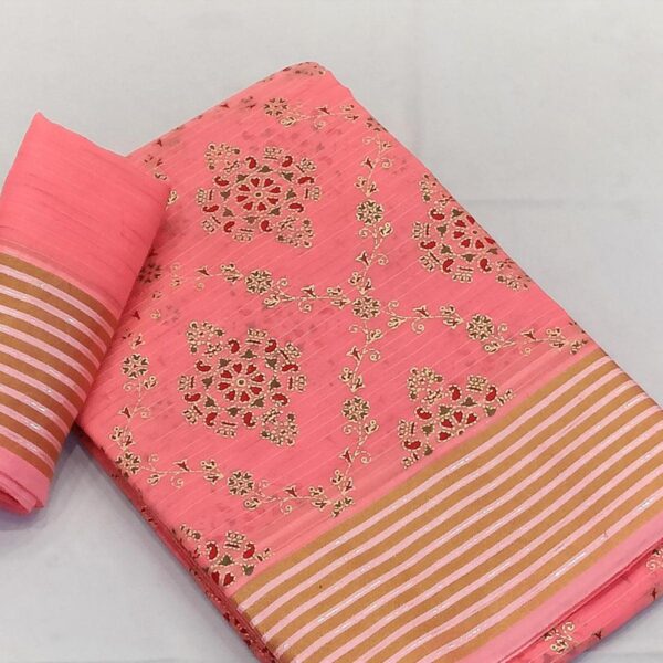 Pink Floral Printed Pure Cotton Saree